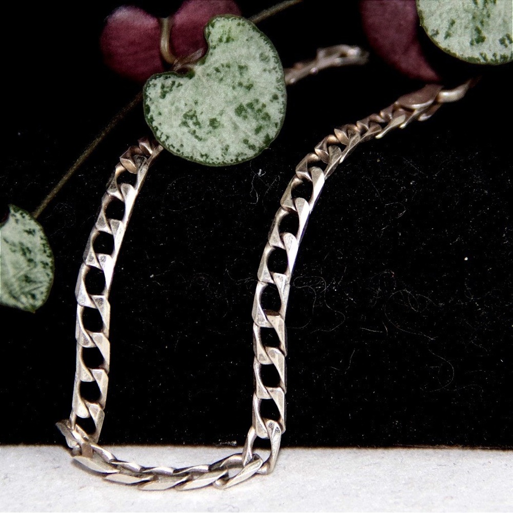 Sterling Silver 925 Italy Curb Chain Bracelet 7 Inch 3.5mm Flat Link Womens